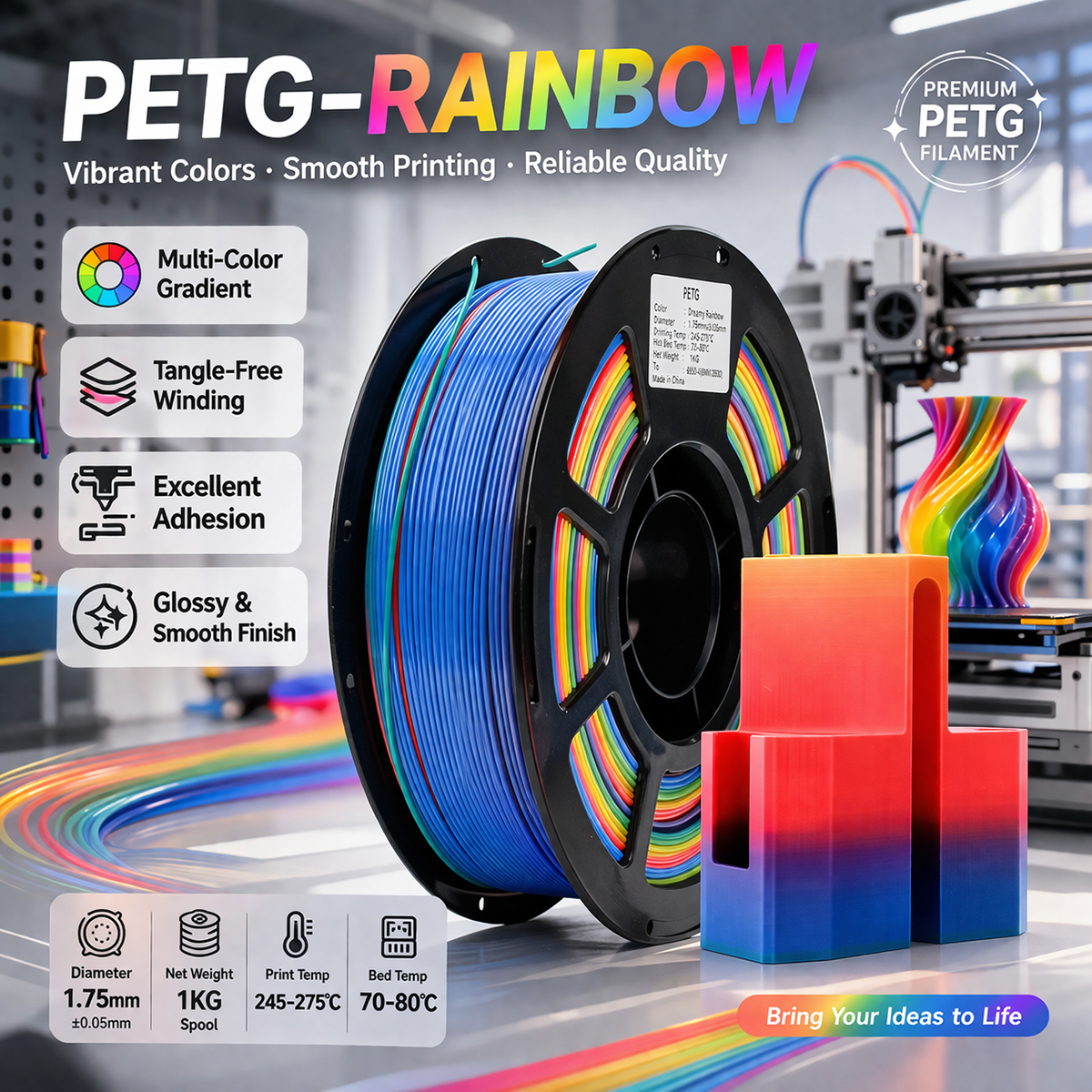 Rainbow Gradient PETG 3D Printer Filament detail image 5