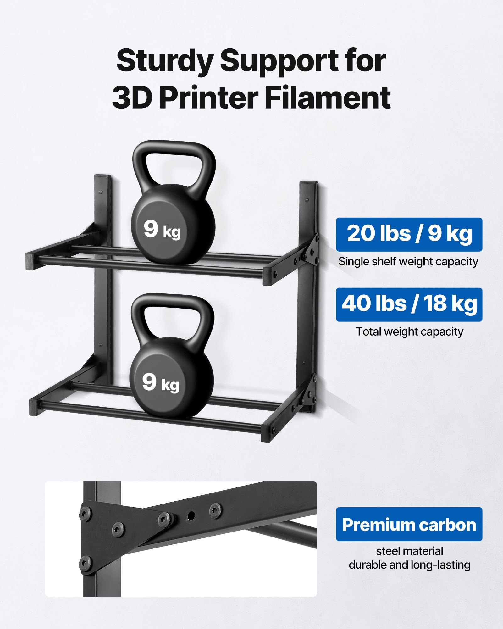 2-Tier Wall Mount 3D Printer Filament Storage Rack detail image 4