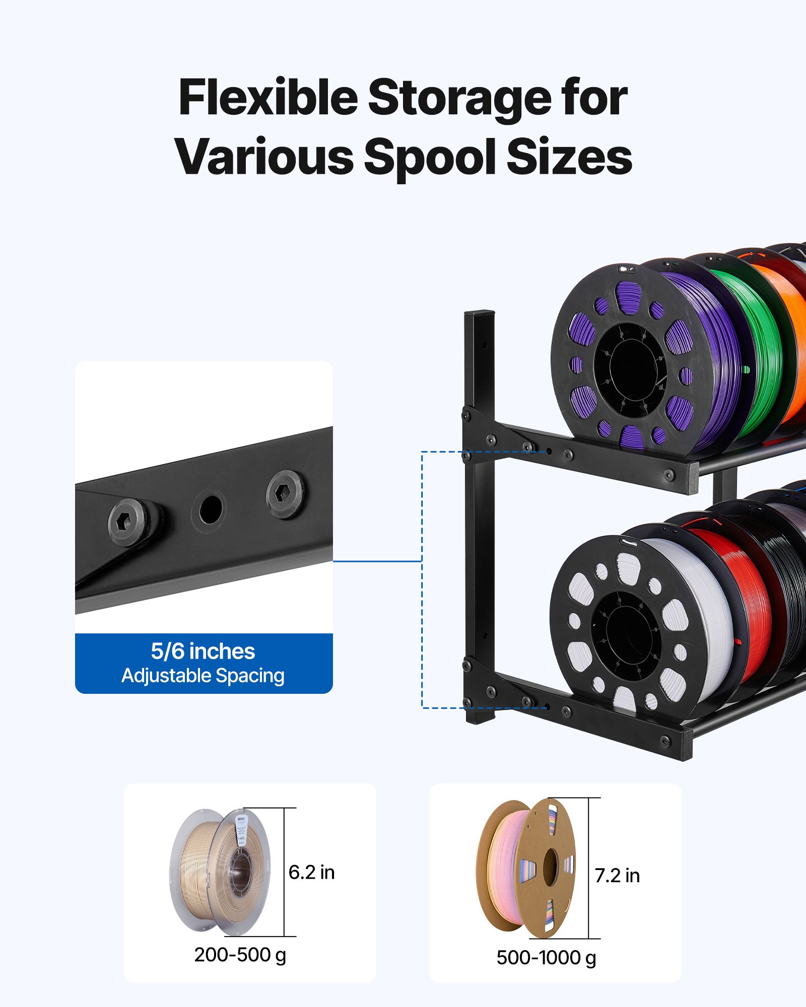 2-Tier Wall Mount 3D Printer Filament Storage Rack detail image 3